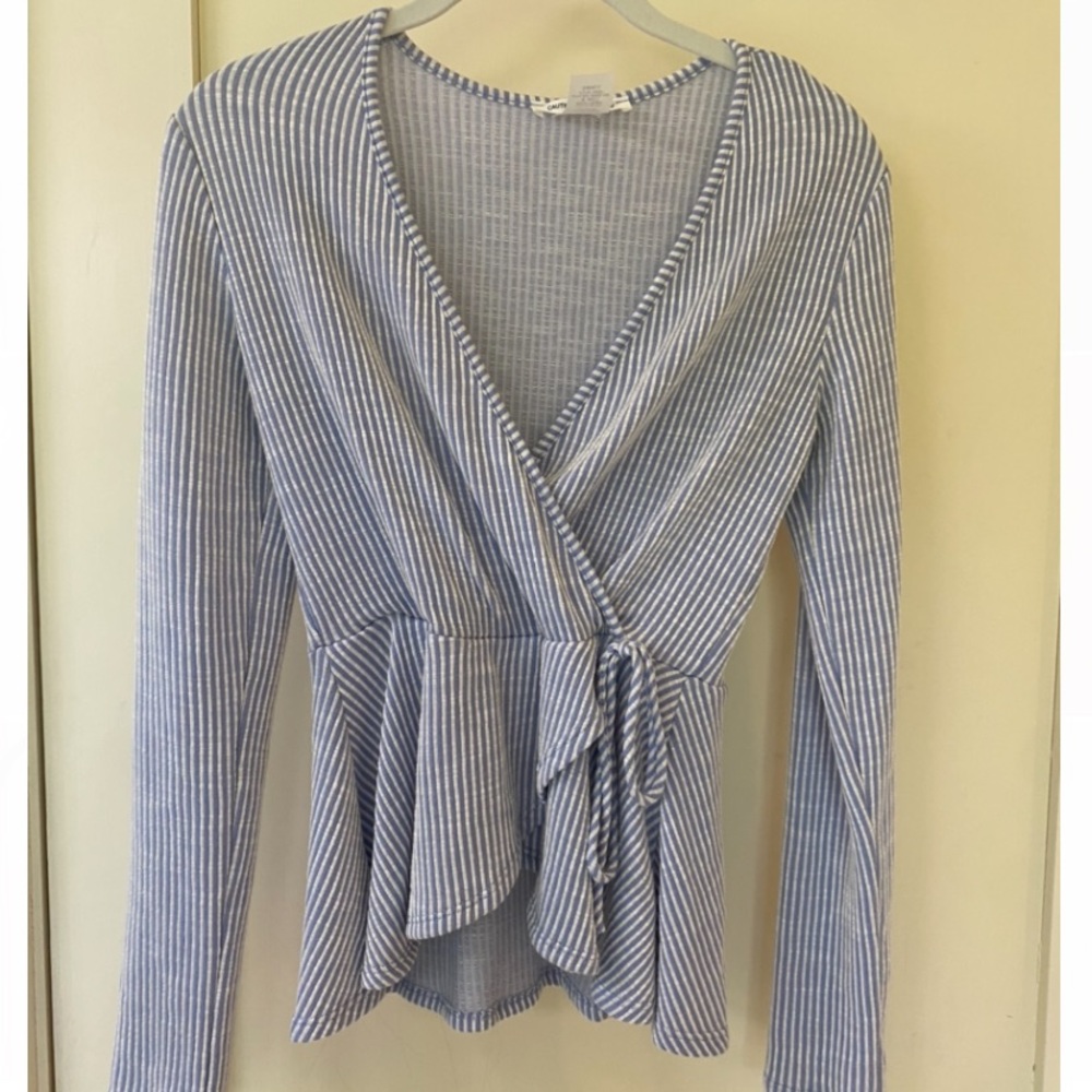 Striped Long Sleeve Crossover Top - Caution to the Wind